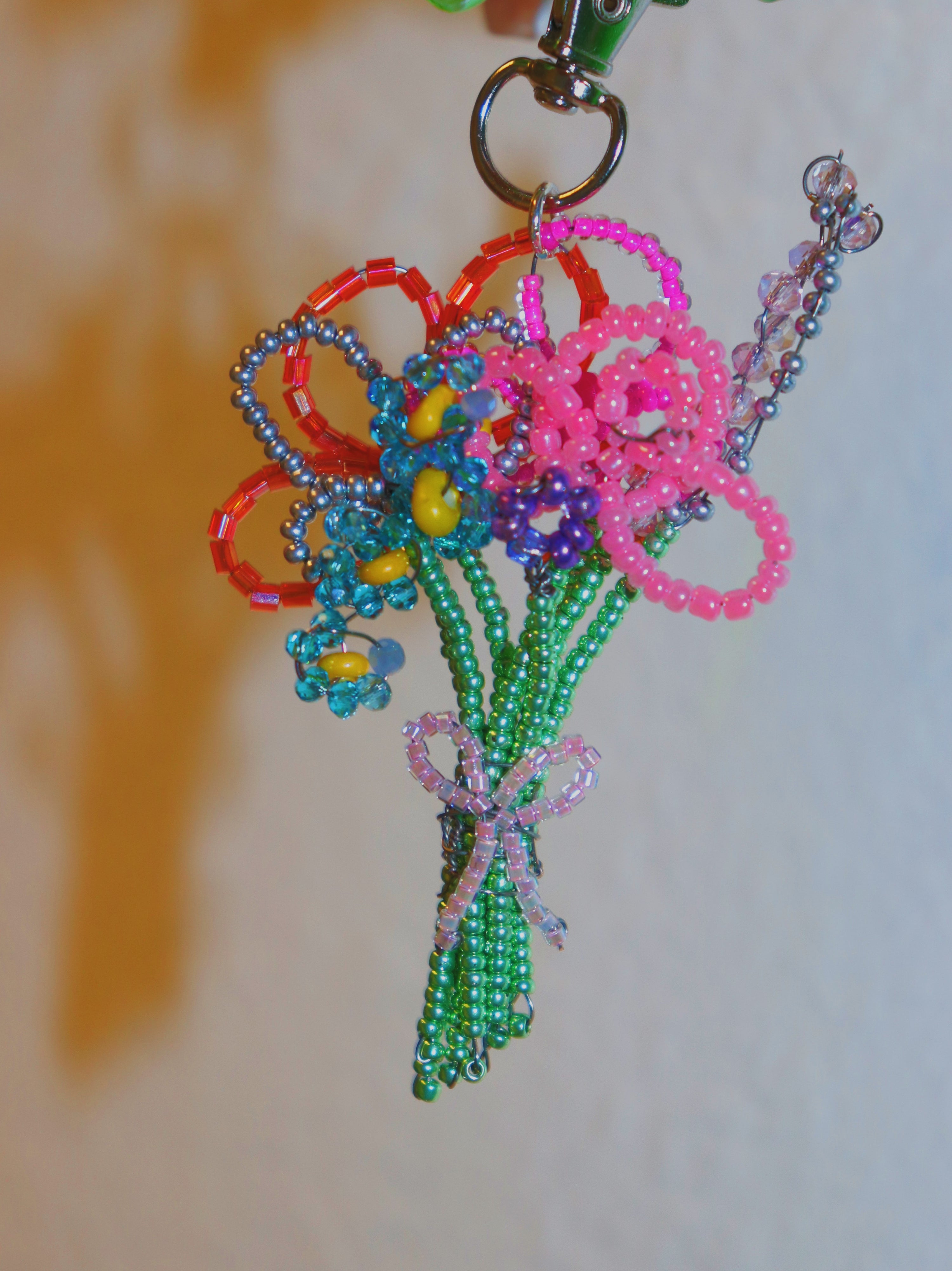 Handmade Beaded Flower Bouquet Keychain