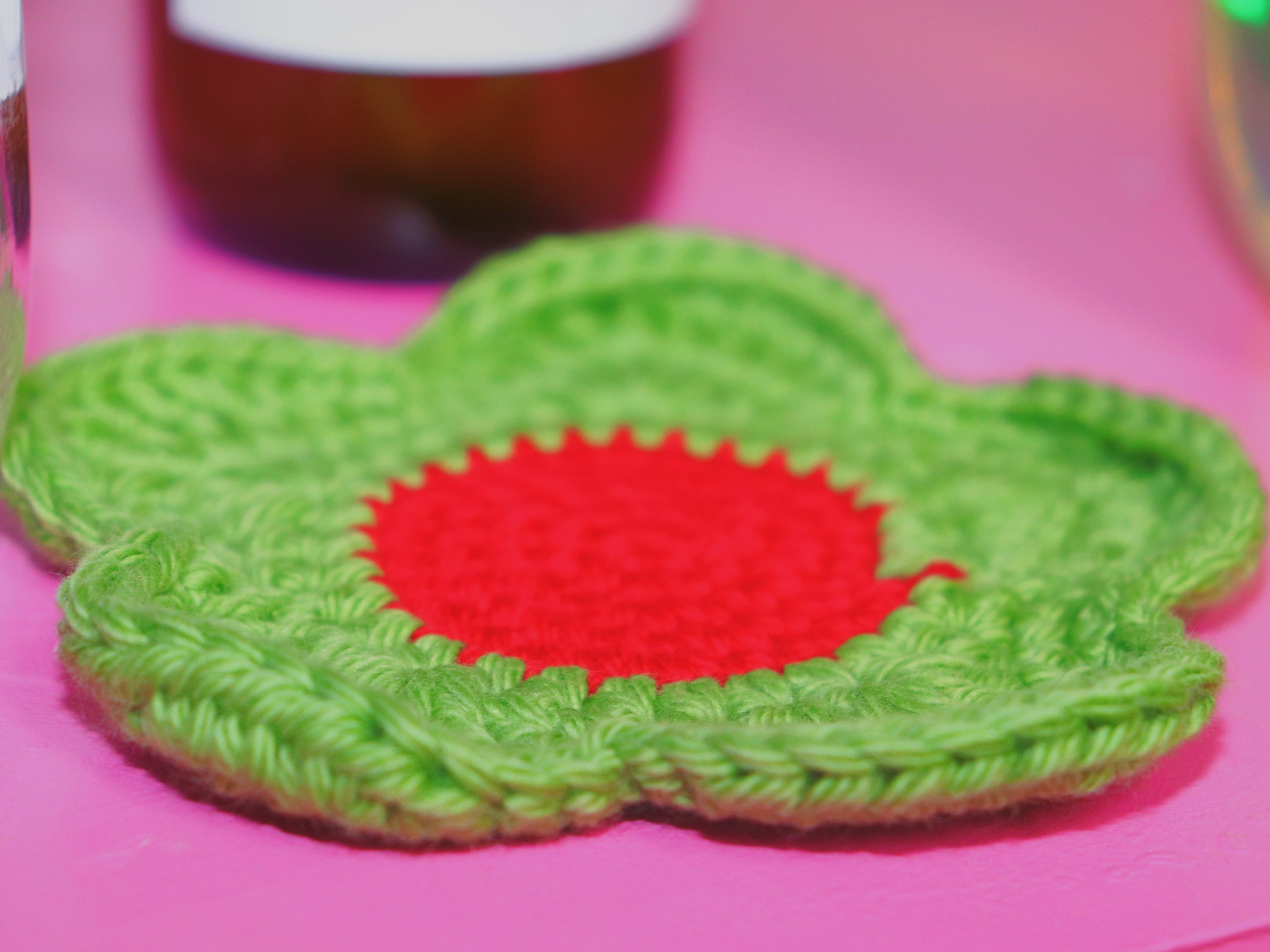 Olive Bloom Crochet Coaster