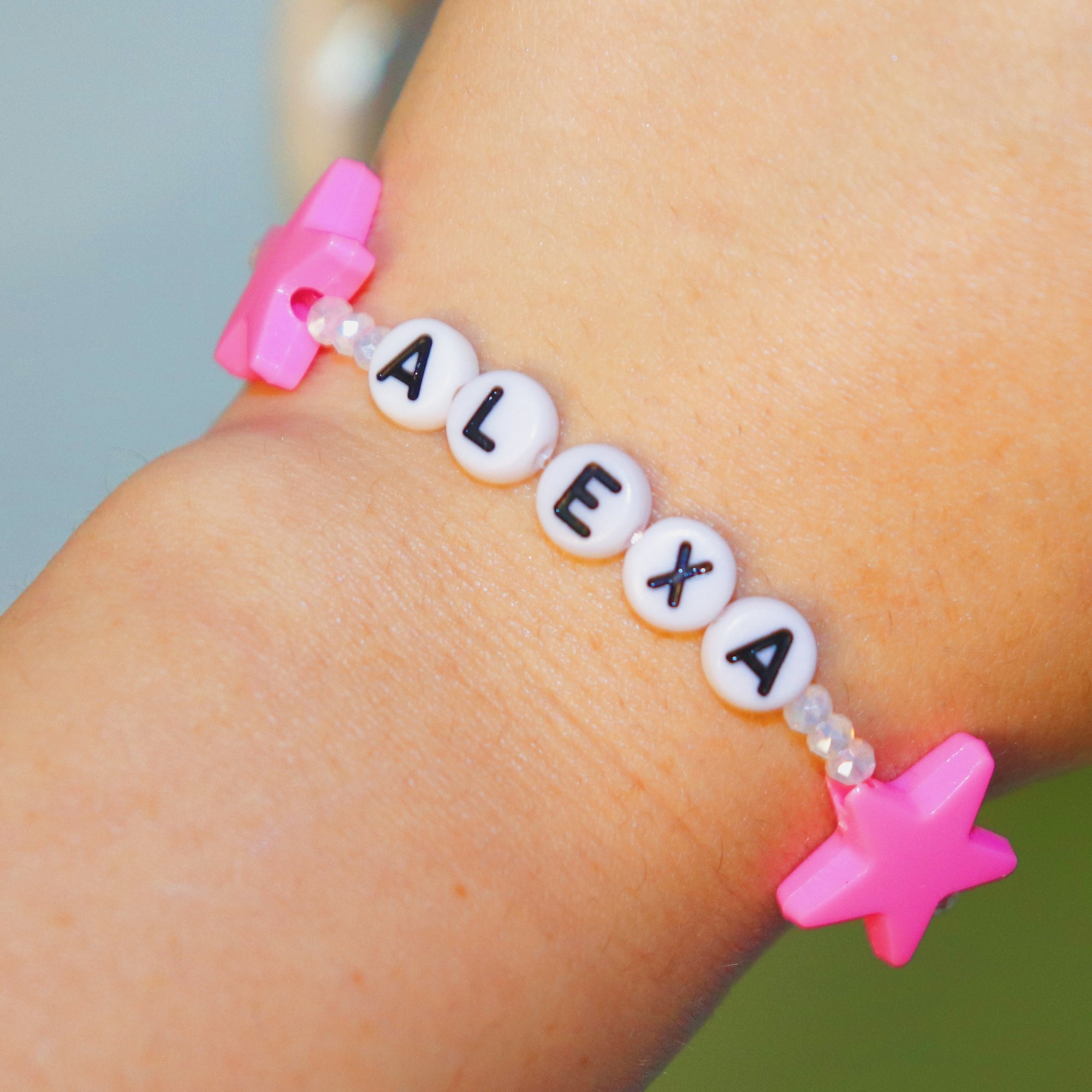 Alexa Pink & White Beaded Star Bracelet