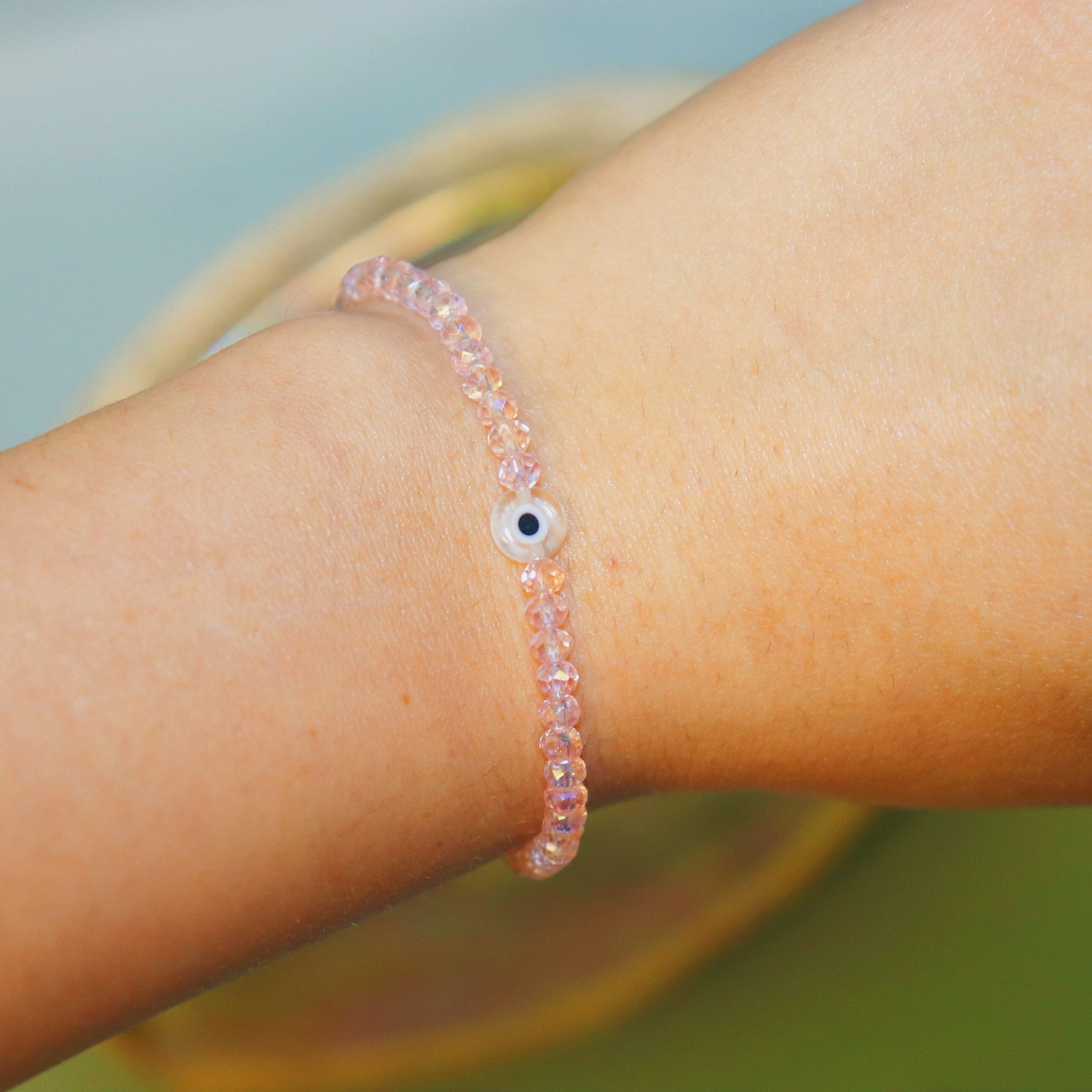 Pink Beaded Evil Eye Bracelet