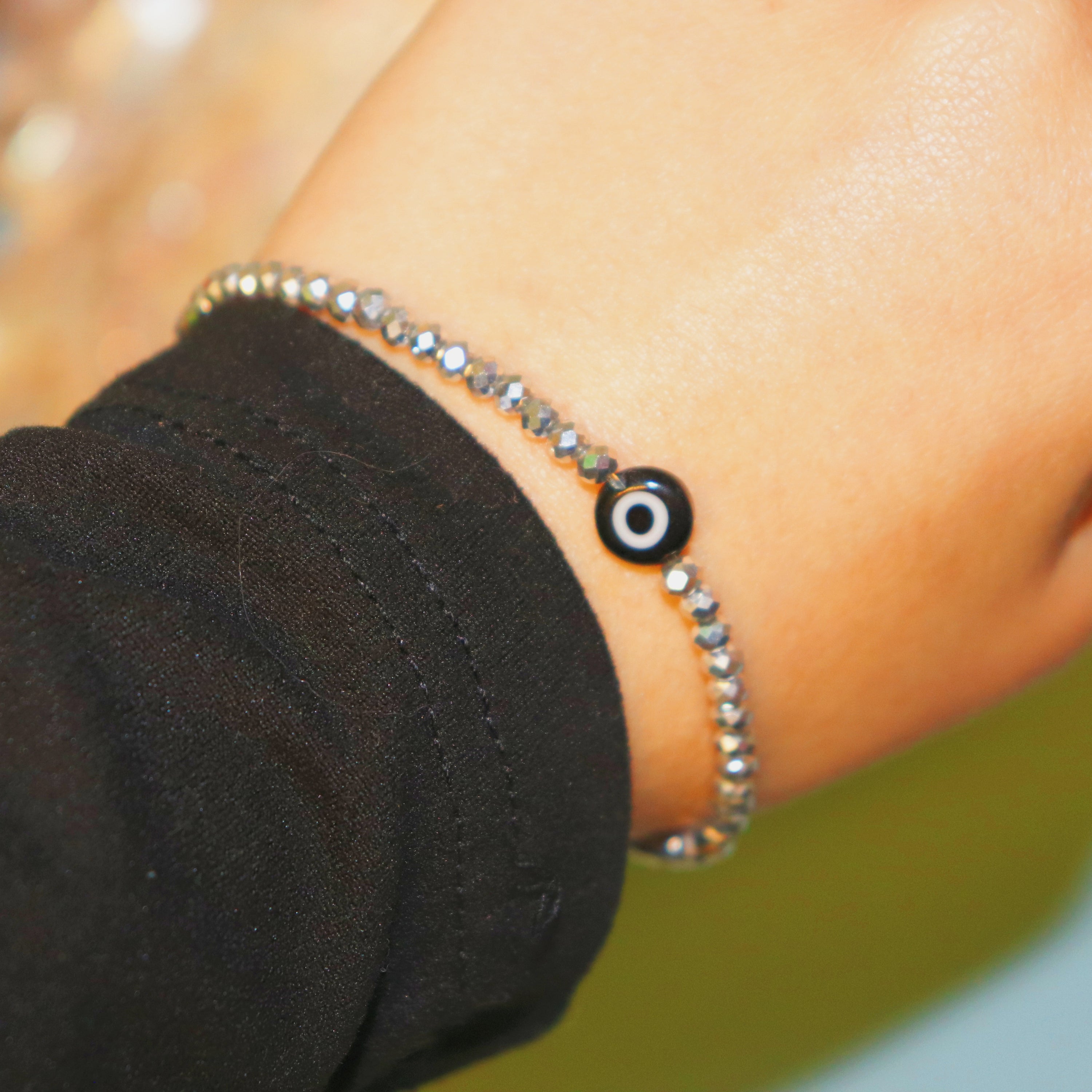 Silver Beaded Evil Eye Bracelet