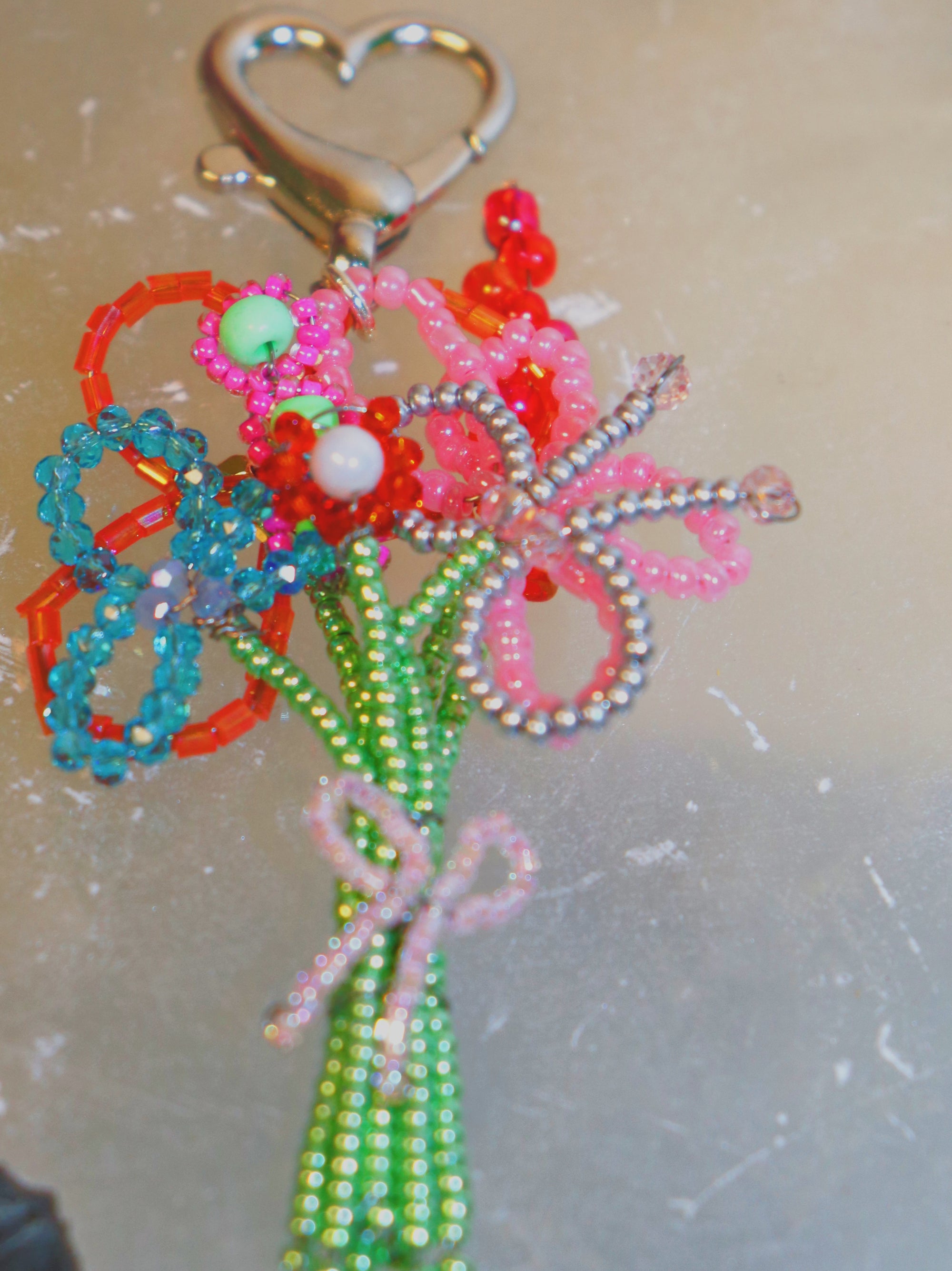 Handmade Beaded Flower Bouquet Keychain