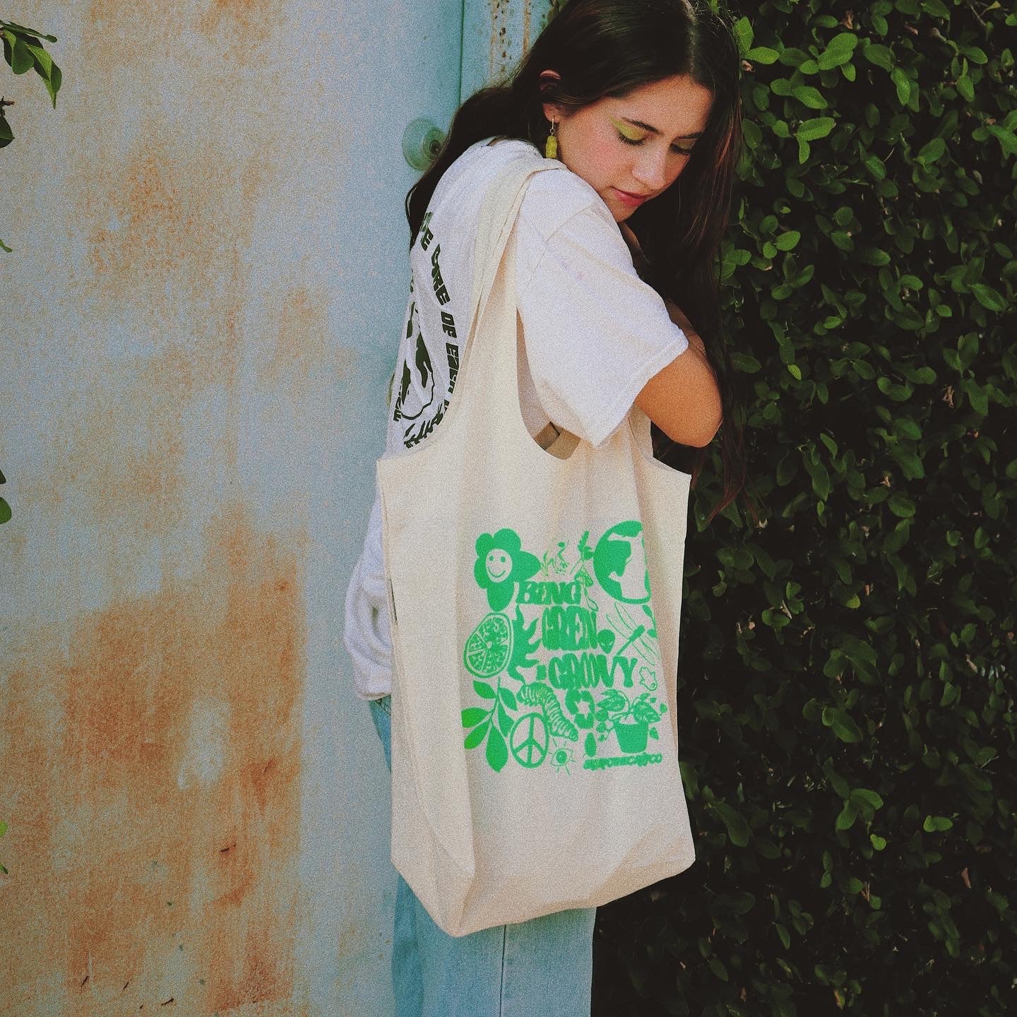 BEING GREEN IS GROOVY TOTE BAG