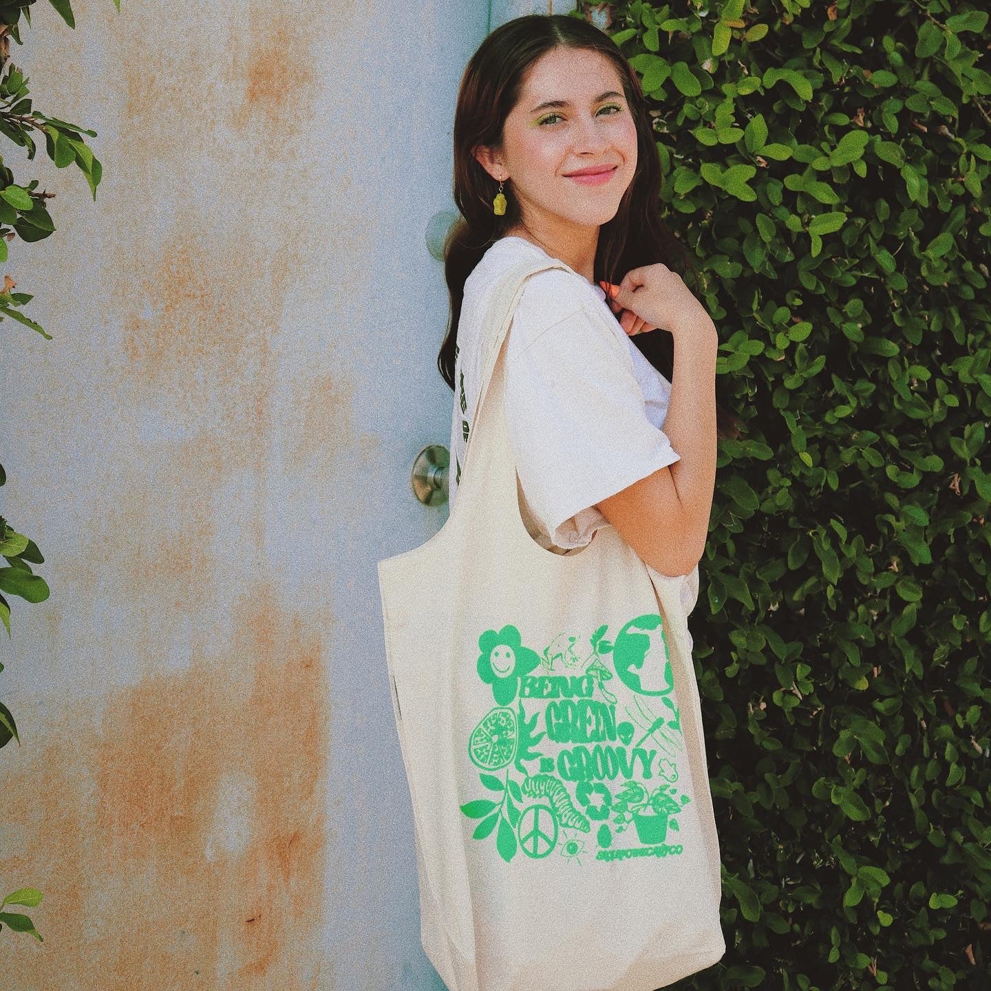 BEING GREEN IS GROOVY TOTE BAG